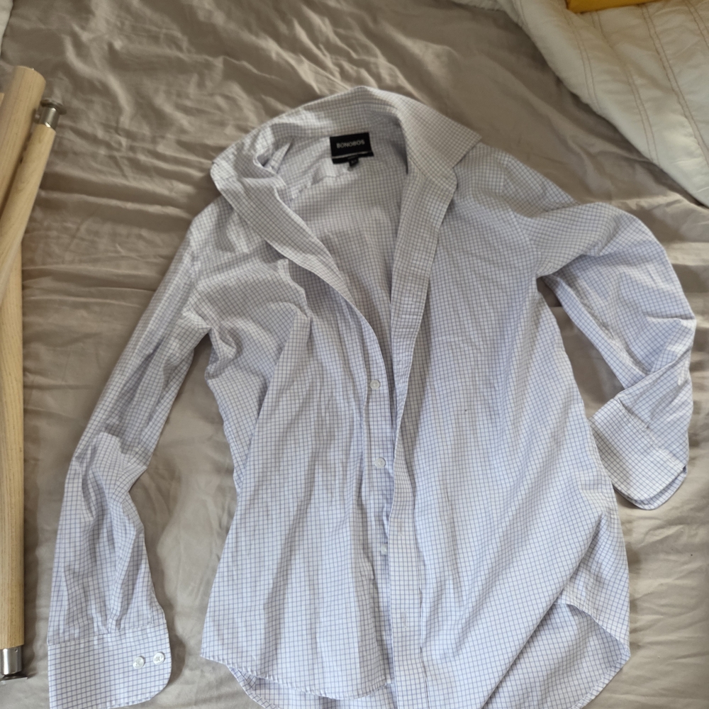 Bonobos Men's White and Blue Grid Dress Shirt